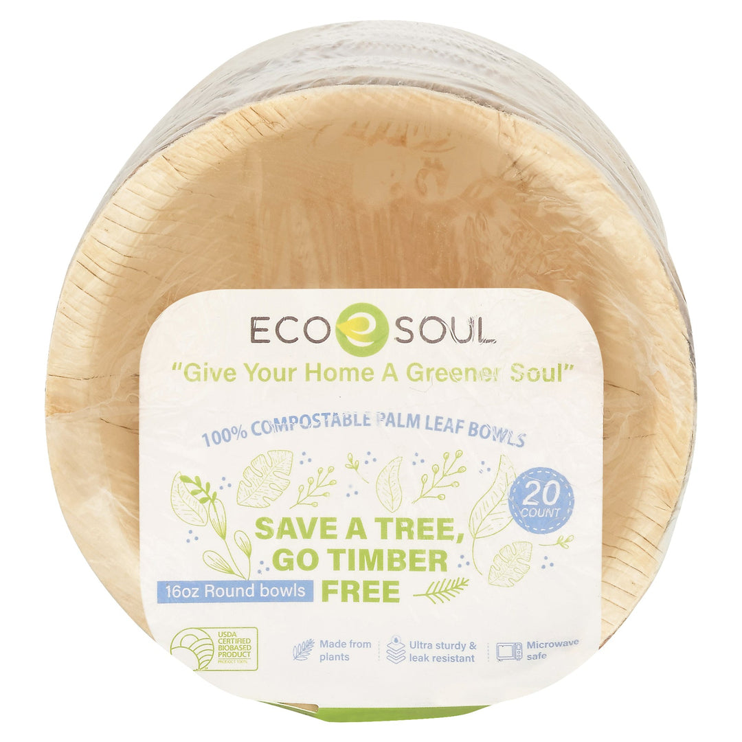Ecosoul - Rnd Bowls 16 Oz Palm Leaf - Case Of 8 - 20 Ct - Maras Green
